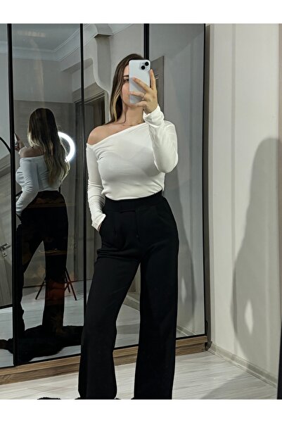 ELA Tek Omuz Buzzy Kumaş Kayık Yaka Bluz