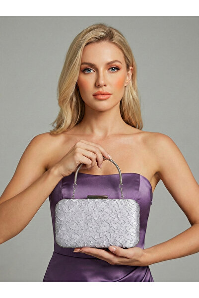 Wedding Fashion Silver Satin Evening Dress Bag with Chain Handle Special Desi...