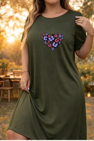 Pink Sky Plus Size Women's Short Sleeve Crew Neck T-Shirt Dress Nightgown