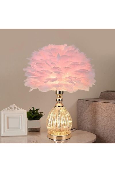 genric OneDcor Feather Table Lamp with Plug-in Wire – Modern LED Bedside Ligh...
