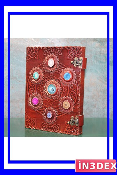 İN3DEX دفتر ملاحظات جلدي كبير الحجم مع 7 أحجار شاكرا مقاس 26x18 سم