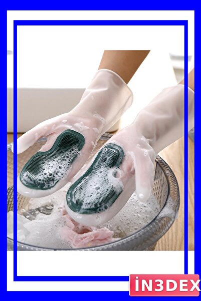 İN3DEX Kaymaz Silikon Kaplı Bulaşık Temizleme Eldiveni