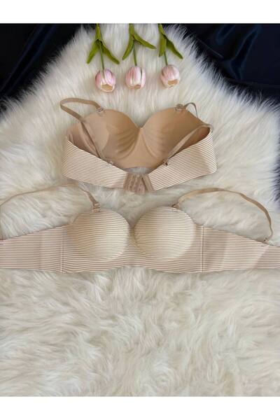 Hirazenmoda Women's Laser Cut Hand-Supported Colorful Striped Bra