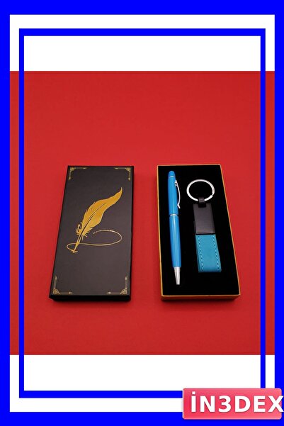 İN3DEX Metal Pen and Leather Keychain Set with Touchpen Feature