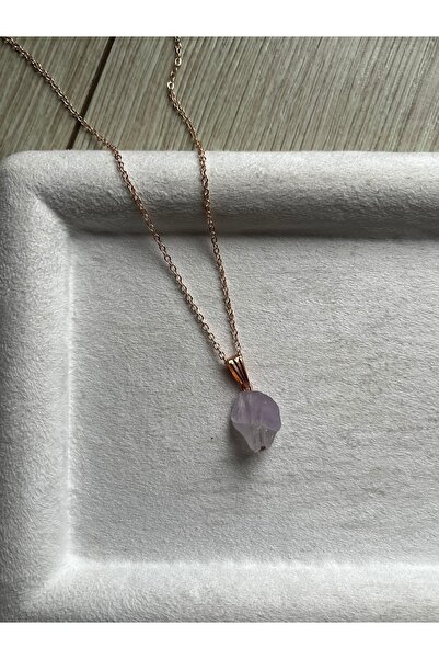 Pel Design Raw Amethyst Stone Copper Rose Gold Pendant Handmade
