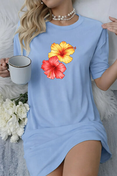 Pink Sky Plus Size Women's Short Sleeve Crew Neck T-Shirt Dress Nightgown