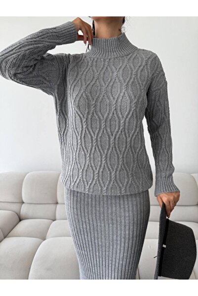 Evim Sepeti Women's Patterned Knitwear Double Set - Half Turtleneck Tunic and...