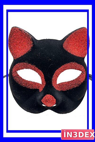 İN3DEX Glitter Suede Cat Face Mask Black Red Party Accessory
