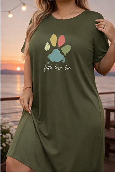 Pink Sky Plus Size Women's Short Sleeve Crew Neck T-Shirt Dress Nightgown