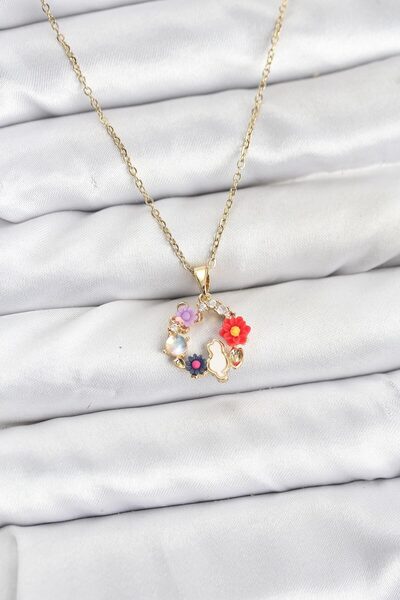 Clariss سلسلة من الفولاذ 316L باللون الذهبي مع قلادة نسائية على شكل زهرة وقطة