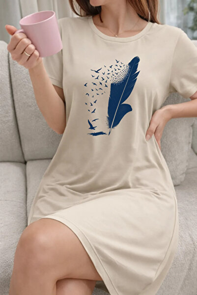 Pink Sky Plus Size Women's Short Sleeve Crew Neck T-Shirt Dress Nightgown