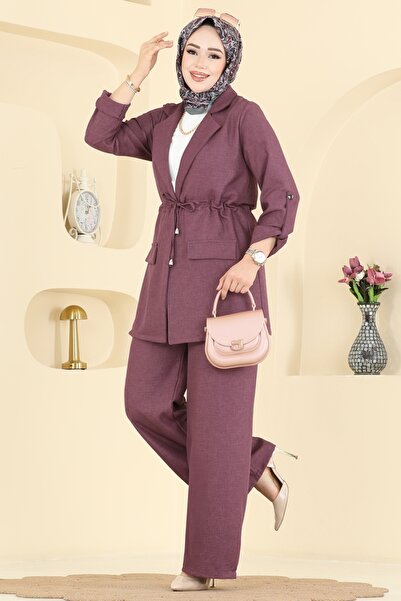 ModaMerve Apolet Detaylı Sofia Takım 5520MP806-MS Koyu Lila