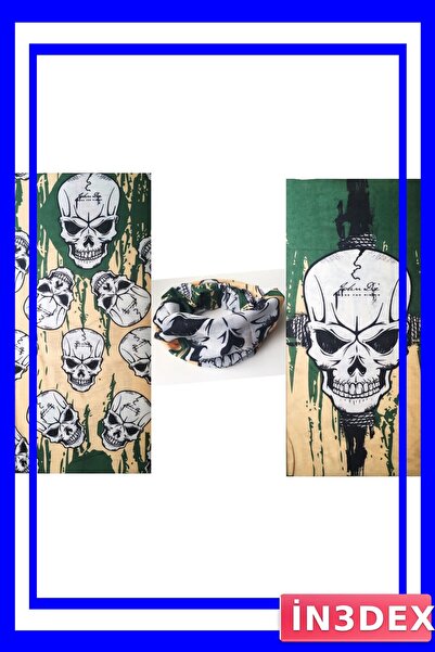İN3DEX Skull Patterned Flexible Bandana 25X48 cm Khaki Color