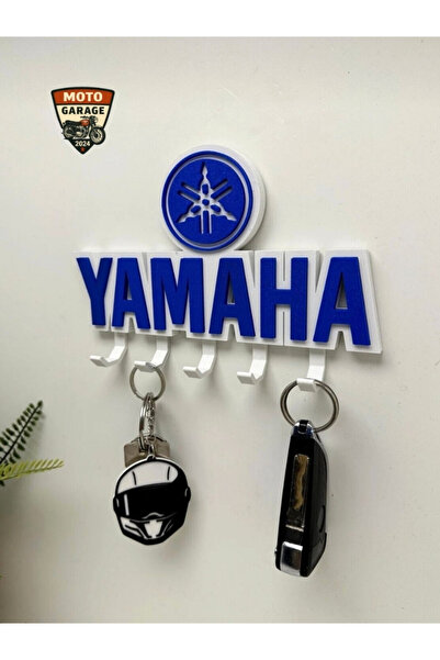MotoGarage 3D Yamaha Logolu Motosiklet Duvar Anahtarlığı - 5 Askılı Dekoratif Motorcu Askısı - 15 cm