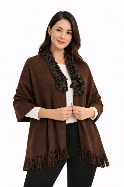 Develioğlu Шаль з хутряним коміром для жінок | Зимова, з бахромою, стильний д...
