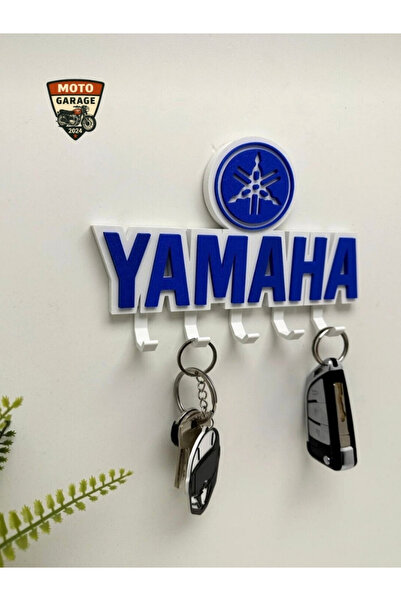 MotoGarage 3D Yamaha Logolu Motosiklet Duvar Anahtarlığı - 5 Askılı Dekoratif Motorcu Askısı - 15 cm
