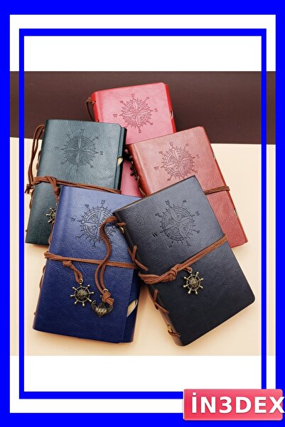 İN3DEX دفتر ملاحظات جلدي بنمط البوصلة 15x10 سم 70 ورقة