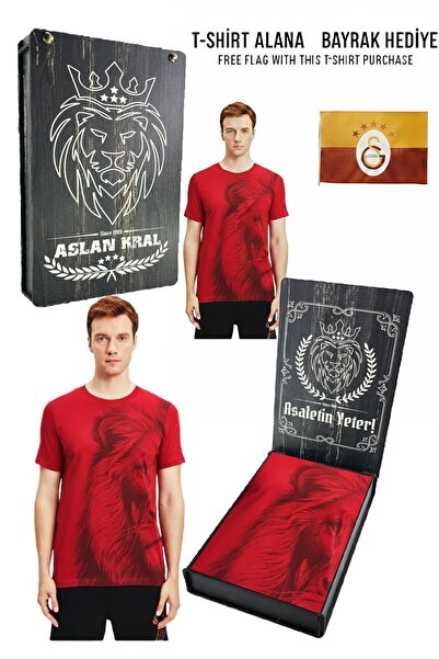 Galatasaray Originalni licencirani Lion Štampano žuti T-shirt sa zastavom i l...