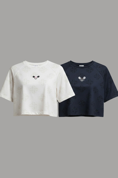 Softandbasic Women's 2-Pack Embroidered 100% Organic Cotton Crew Neck Short C...