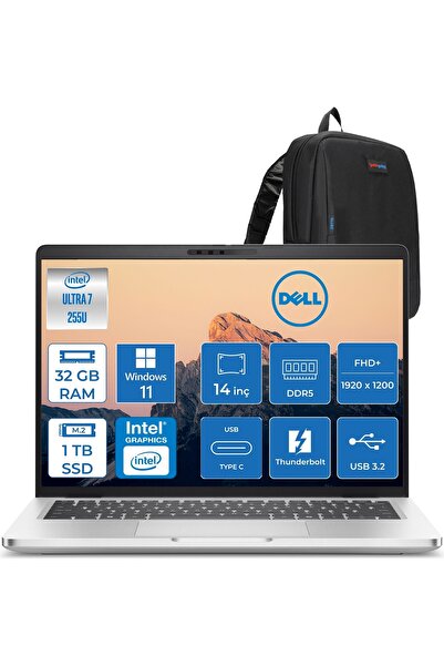 Dell Pro 14 Plus Ultra 7 255U 32GB Ddr5 1tb SSD W11HOME 14 Inç IPS Fullhd+ PB...