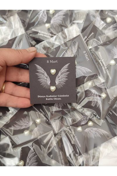 HediyelikAVM 8 March Women's Day Gift Card Heart Earrings 10 Pieces
