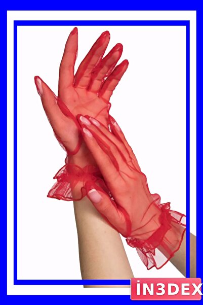 İN3DEX قفازات قصيرة من التول قماش قابل للتمدد ذات هيكل مرن باللون الأحمر