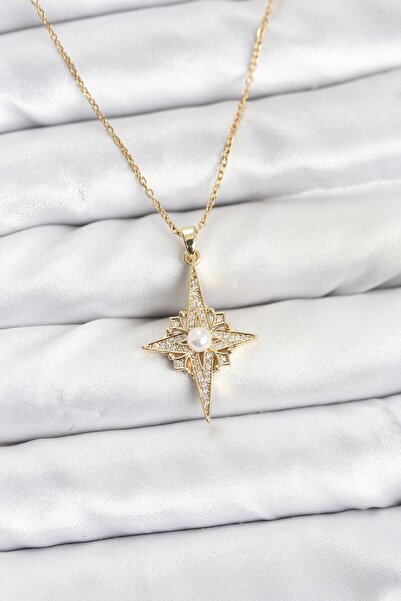 Nehir 316L Steel Chain Gold Color Polar Star Model Zircon Stone Women's Neckl...