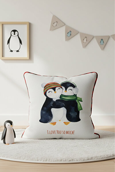 decofav Penguin Hug – Pernă pentru copii cu tematică pinguin, umplută, cu tex...