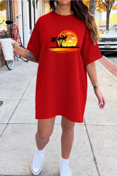 Pink Sky Plus Size Women's Short Sleeve Crew Neck T-Shirt Dress Nightgown