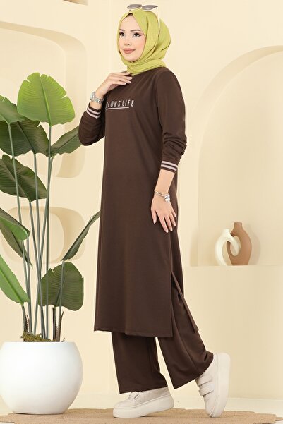 ModaMerve Manşeti Ribana Detaylı Takım 4122PM271-MS Kahve