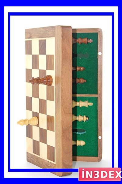 İN3DEX Ahşap Mıknatıslı Satranç Seti Katlanabilir 35cm Oyun Tahtası