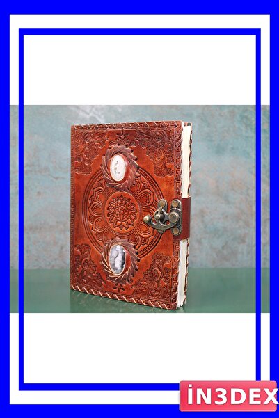 İN3DEX دفتر ملاحظات جلدي مصنوع يدويًا بنمط زهور عرقية ومرصع بالأحجار مقاس 20x...