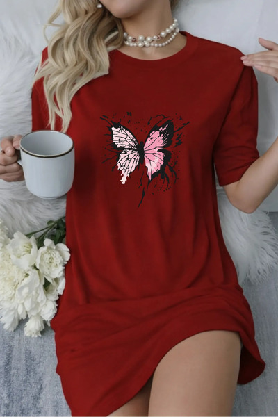 Pink Sky Дамска нощница с къс ръкав и кръгло деколте, големи размери