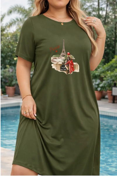 Pink Sky Plus Size Women's Short Sleeve Crew Neck T-Shirt Dress Nightgown