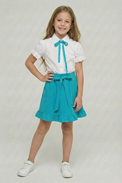 FATELLA Дівчача сорочка з тюлевою бантиком і мереживною обробкою, спідниця з ...