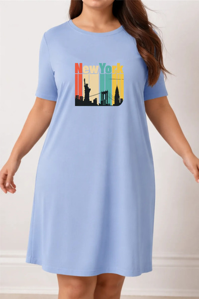 Pink Sky Rochie tricou cu mânecă scurtă pentru femei de mărime mare, cu decol...