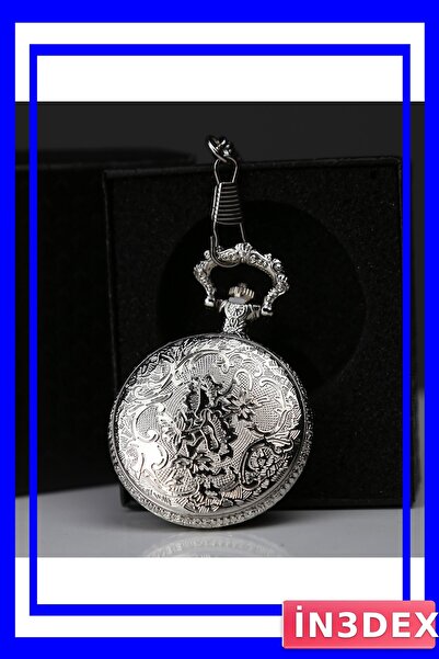 İN3DEX Baba Günü İçin Gümüş Zincirli Cep Saati Kutulu