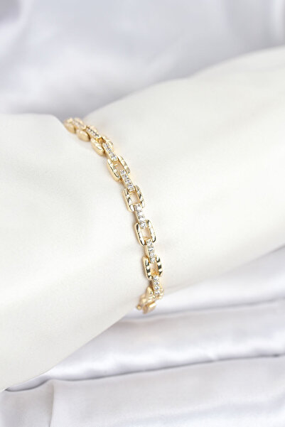 Twin Store Brass Gold Color Vip Series Chain Model Zircon Stone Women's Bracelet