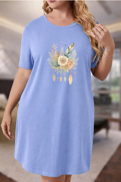 Pink Sky Rochie tricou cu mânecă scurtă pentru femei de mărime mare, cu decol...