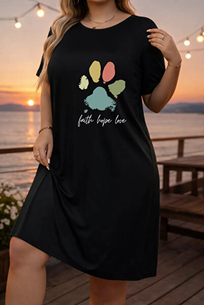 Pink Sky Rochie tricou cu mânecă scurtă pentru femei de mărime mare, cu decol...