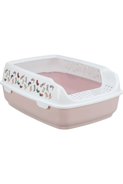 Trixie مرحاض للقطط، بحواف عالية ونقش قطة، 38×20×50 سم، أرجواني فاتح/أبيض