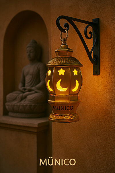 Munico Kandil Lambası İftar Menüsü Masa Üstü Dekoratif Led Lamba Gold Renk 12...