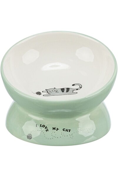 Trixie وعاء طعام مرتفع للقطط من السيراميك، لون أخضر فاتح، 13 سم، مكتوب عليه "...