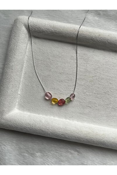 Pel Design Amorphous Colored Nefrit Stone Steel Necklace Handmade