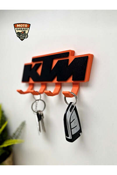 MotoGarage KTM Logolu Motosiklet Duvar Anahtarlığı - 5 Askılı Dekoratif Motorcu Askısı - 15 cm