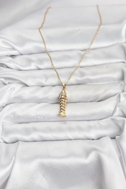 BSRE Gold Color Fish Figured Zircon Stone Women's Necklace (316L Steel)