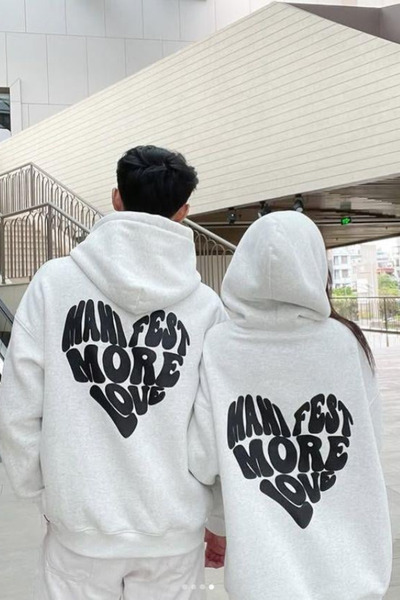 Touz Moda Φούτερ με Σχέδιο Αγάπης για Ζευγάρια με κουκούλα