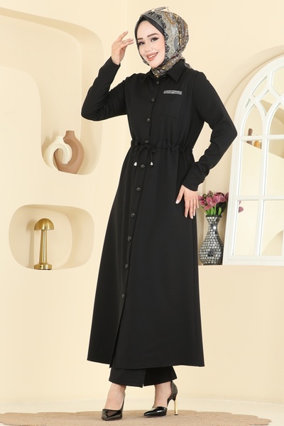 ModaMerve Beli Bağcıklı Dabıl Takım 24015UKB139-MS Siyah