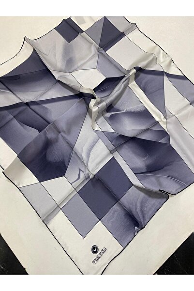 Vissona Tivil Gri,Gümüş Renkli İpek Eşarp IST DGN 50310 - 0028 - 0027 Geometr...