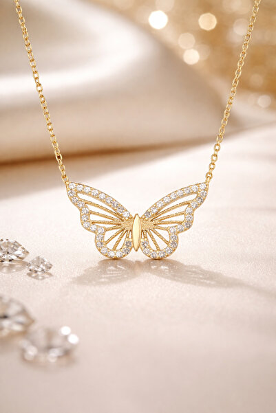 Home Zircon Stone Butterfly Steel Necklace |   Gold Color |   Anti-Tarnish & ...